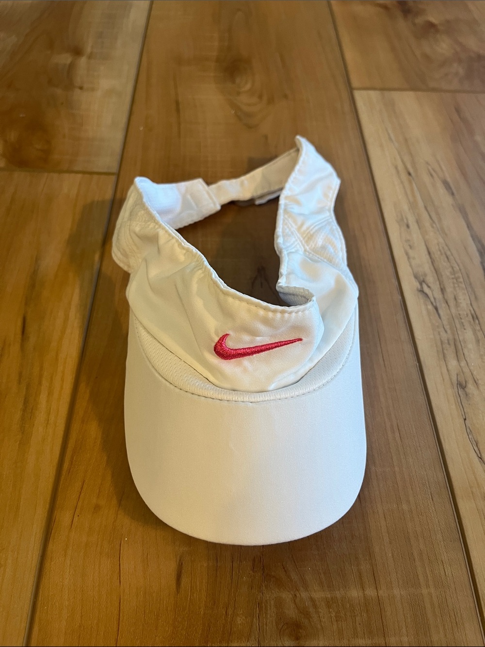 Nike White Visor with Pink Swoosh Embroidery